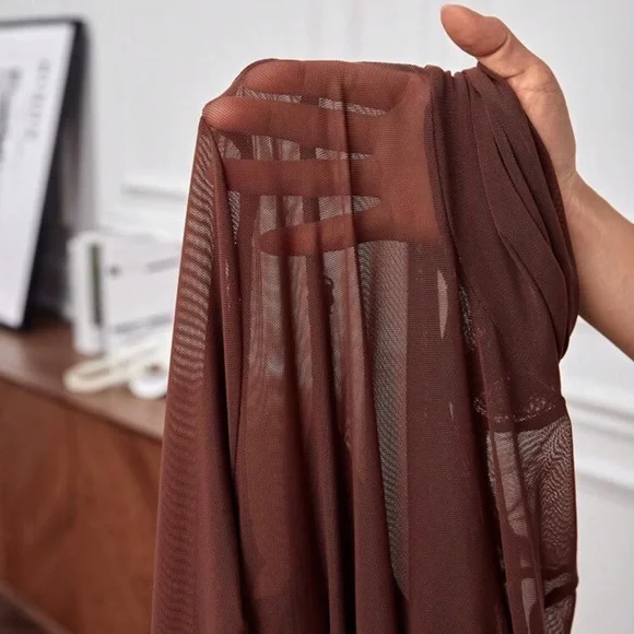 High Neck Mesh Panel Bodycon Slim Fit Midi Dress in Brown - Picture 5 of 6